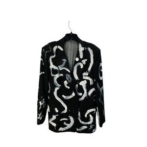 Hand-Painted Abstract Pattern Blazer Jacket Mens  Black White Double-Breasted